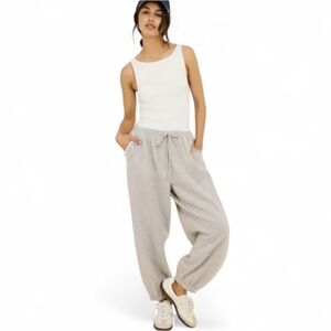 Anthropologie DAILY PRACTICE Bow-trimmed Jumpsuit NWT Medium Gray/White